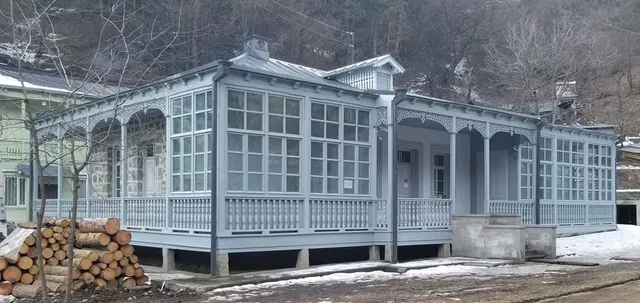 Historic balneological pavilion in Abastumani with a glassed-in veranda