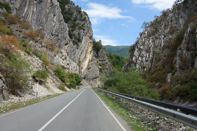 Mountain road through a gorge on the way to Ambrolauri, Racha region, Georgia