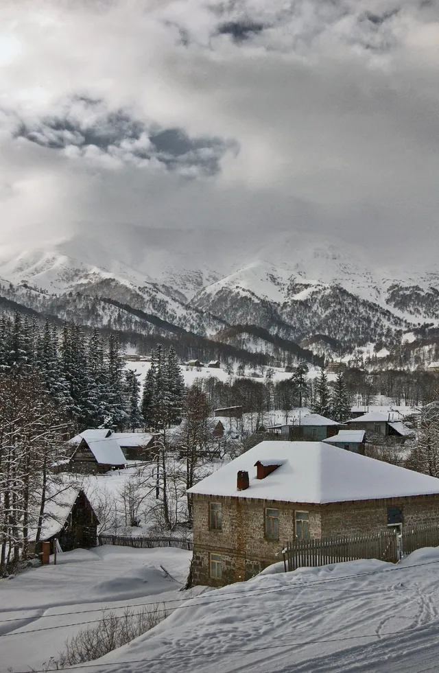 Snow-covered Bakuriani in winter