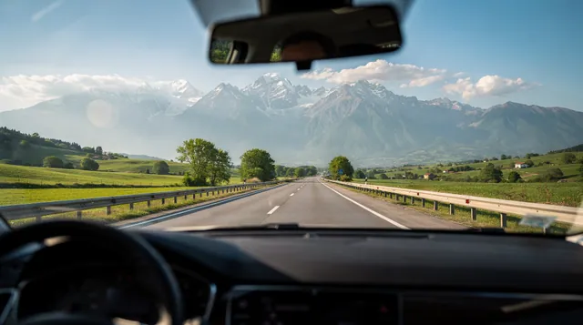 Car rental in Georgia — driving along a scenic road in autumn