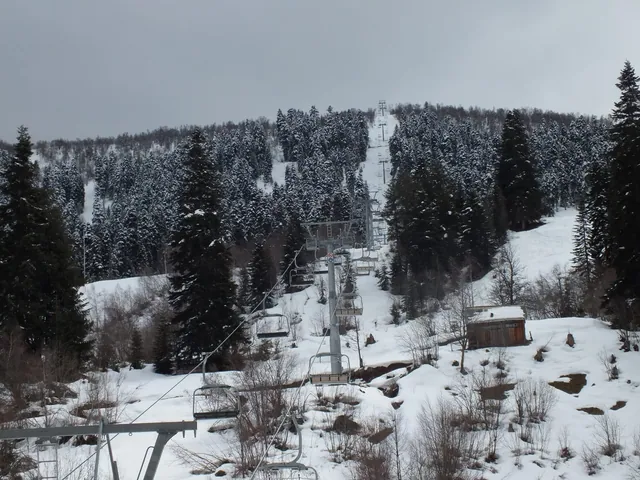 A chairlift over a spruce forest on a ski slope in Svaneti