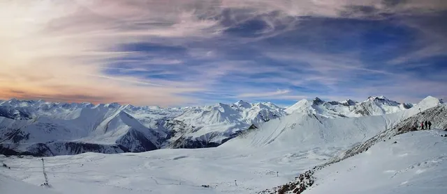 Caucasus panorama from a Gudauri ski resort peak
