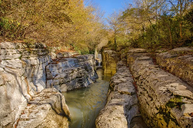 Satsiskvilo River gorge on the approach to the waterfall