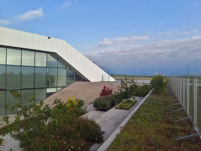 Planted terrace outside the Kutaisi airport terminal