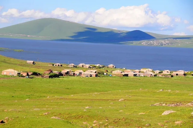 Village on the shore of Lake Paravani
