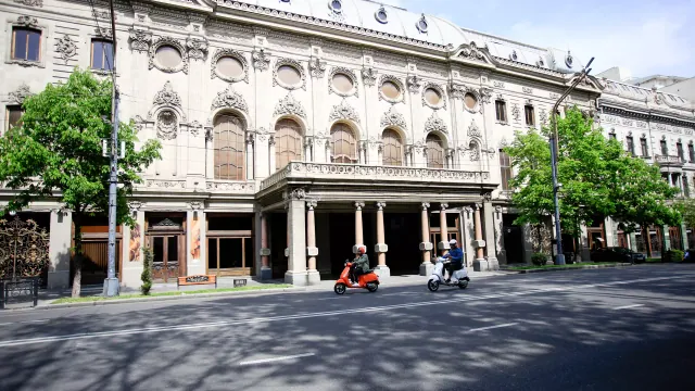 Rustaveli Avenue in Tbilisi with parked cars along the street