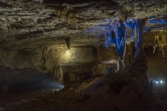 Stalactites and contrasting light in one of the Kumistavi halls
