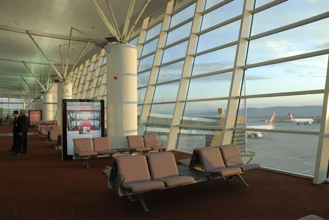 Tbilisi airport waiting lounge overlooking the apron